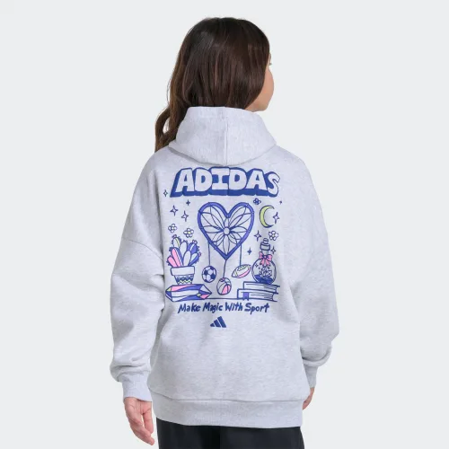 adidas — Long Sleeve Graphic Fleece Hooded Heather Pullover