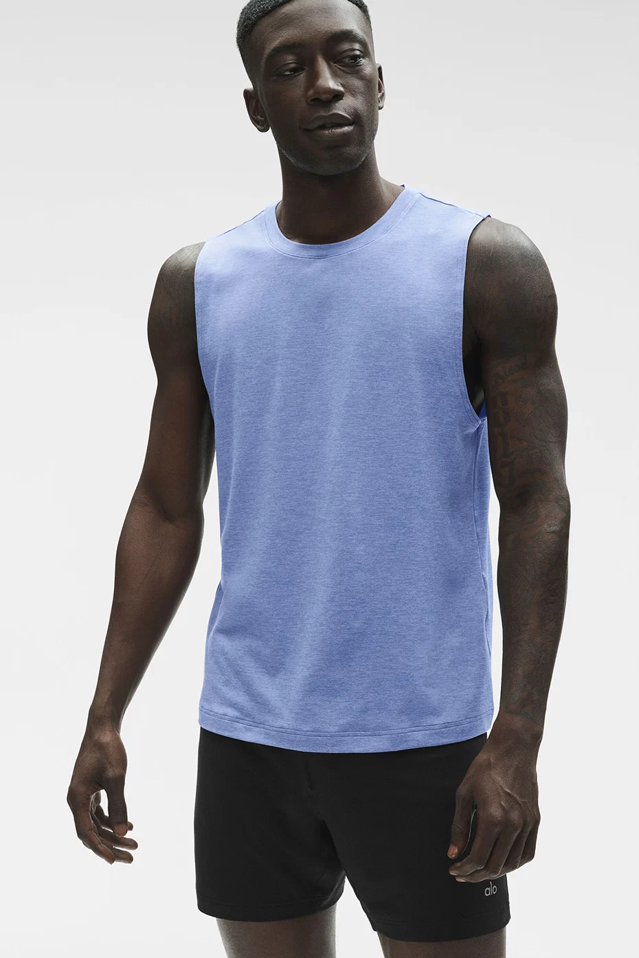 Alo Yoga — Conquer Muscle Tank - Provence Blue Heather