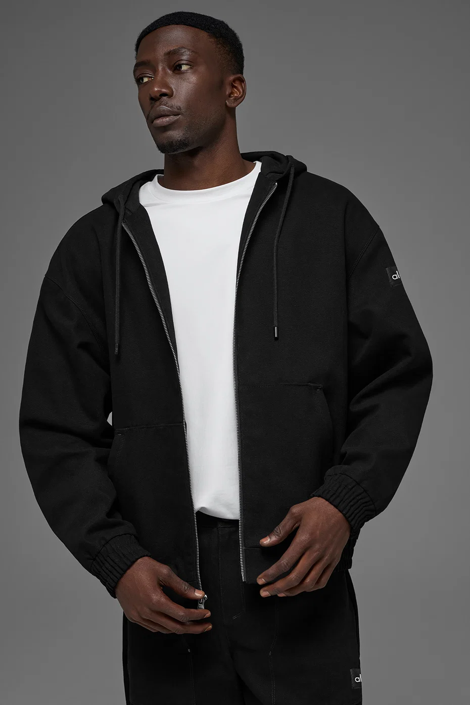 Alo Yoga — Cotton Canvas Full Zip Hoodie - Black