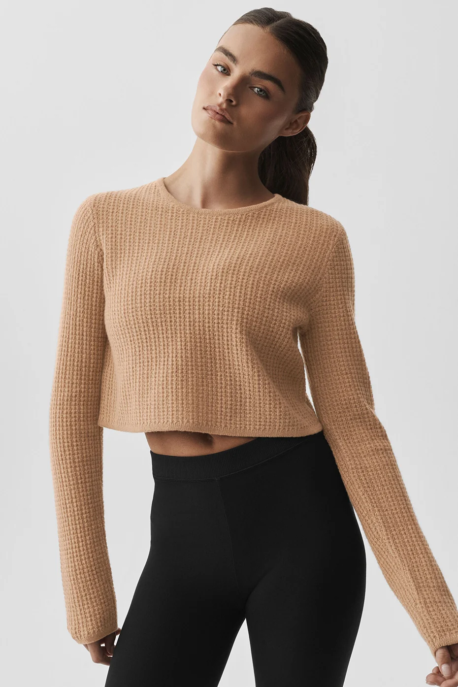 Alo Yoga — Cashmere Plush Waffle Cropped Long Sleeve - Toasted Almond