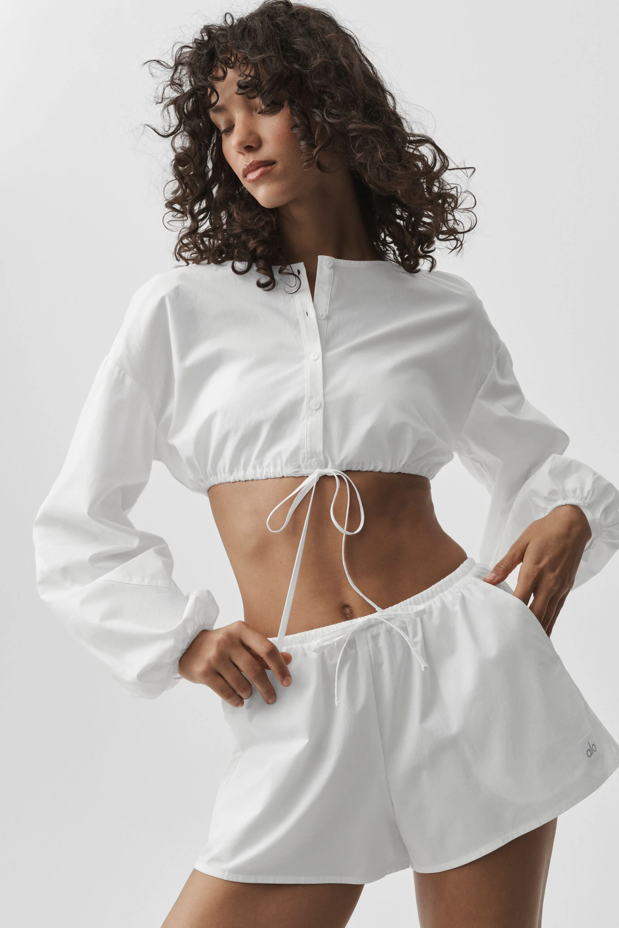 Alo Yoga — Cotton Cropped Real Deal Long Sleeve - White
