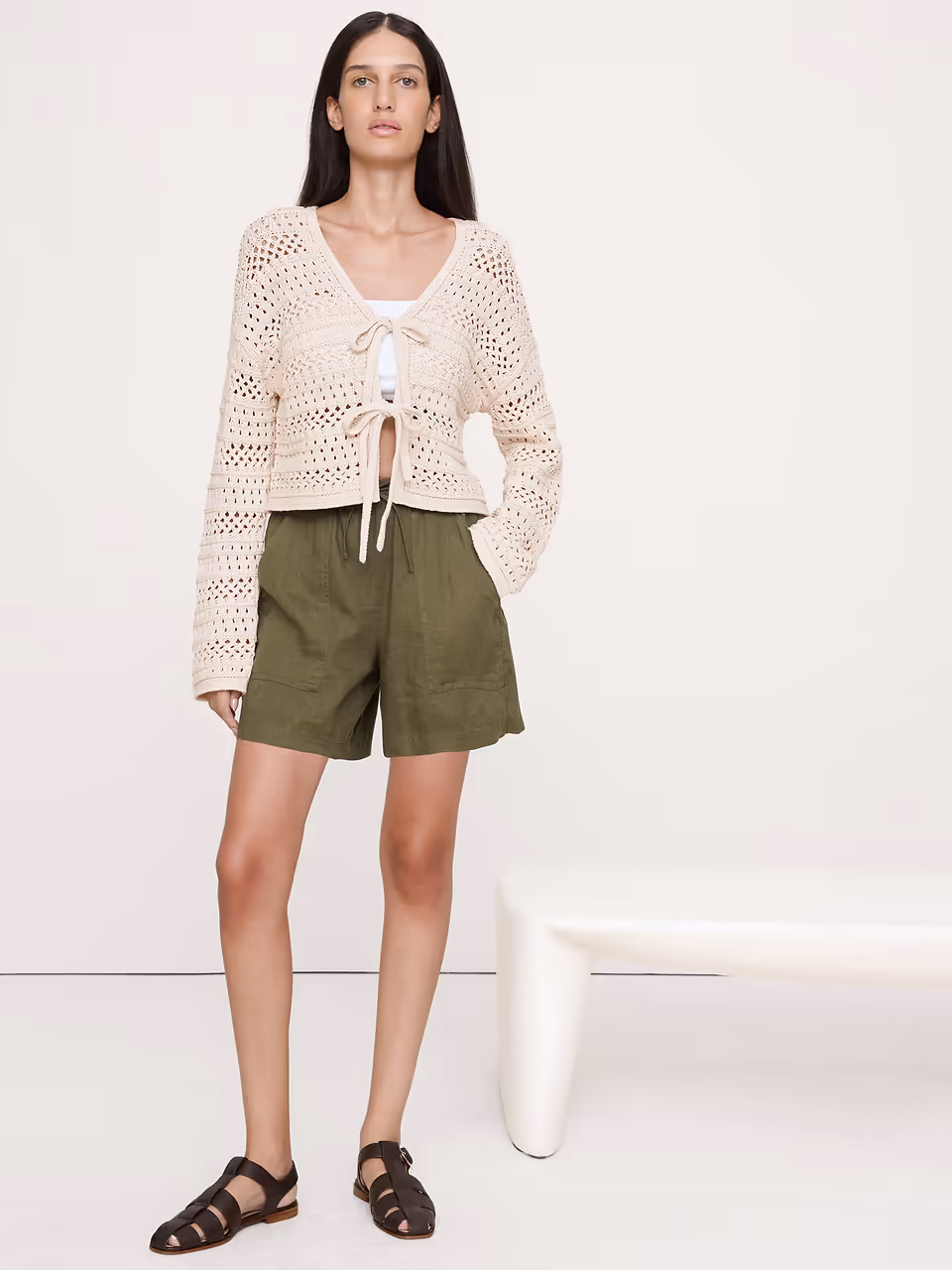 Banana Republic — Coastal Cotton Crochet Tie-Front Cardigan