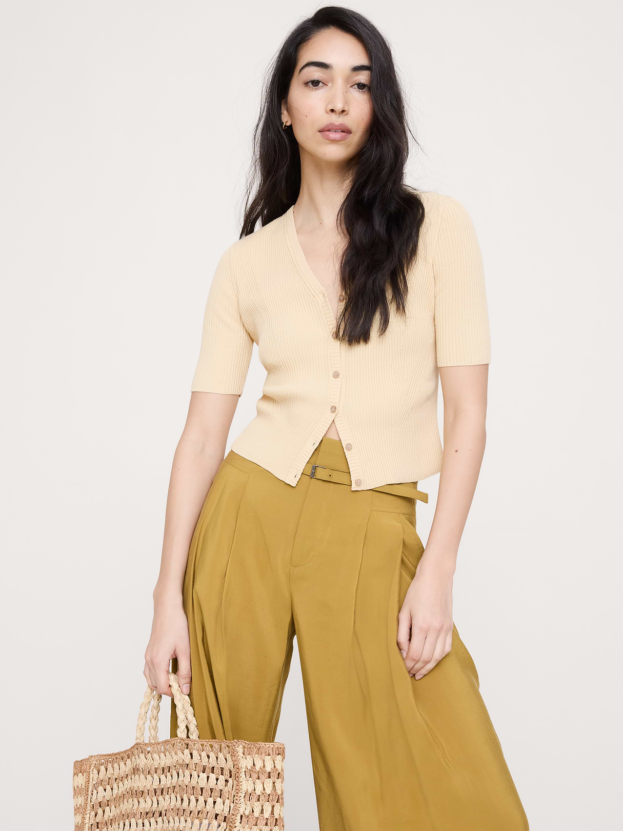Banana Republic — Ribbed Cotton Cropped Cardigan