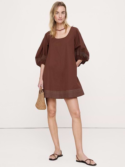 Banana Republic — Cotton-Twill Lantern-Sleeve Mini Dress