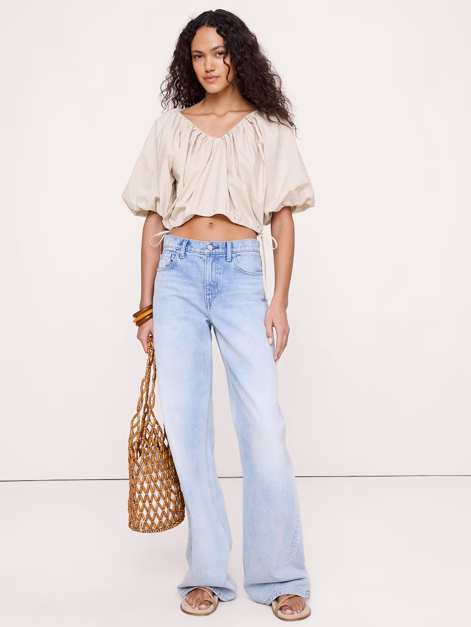 Banana Republic — Cotton Poplin Bubble-Hem Cropped Top
