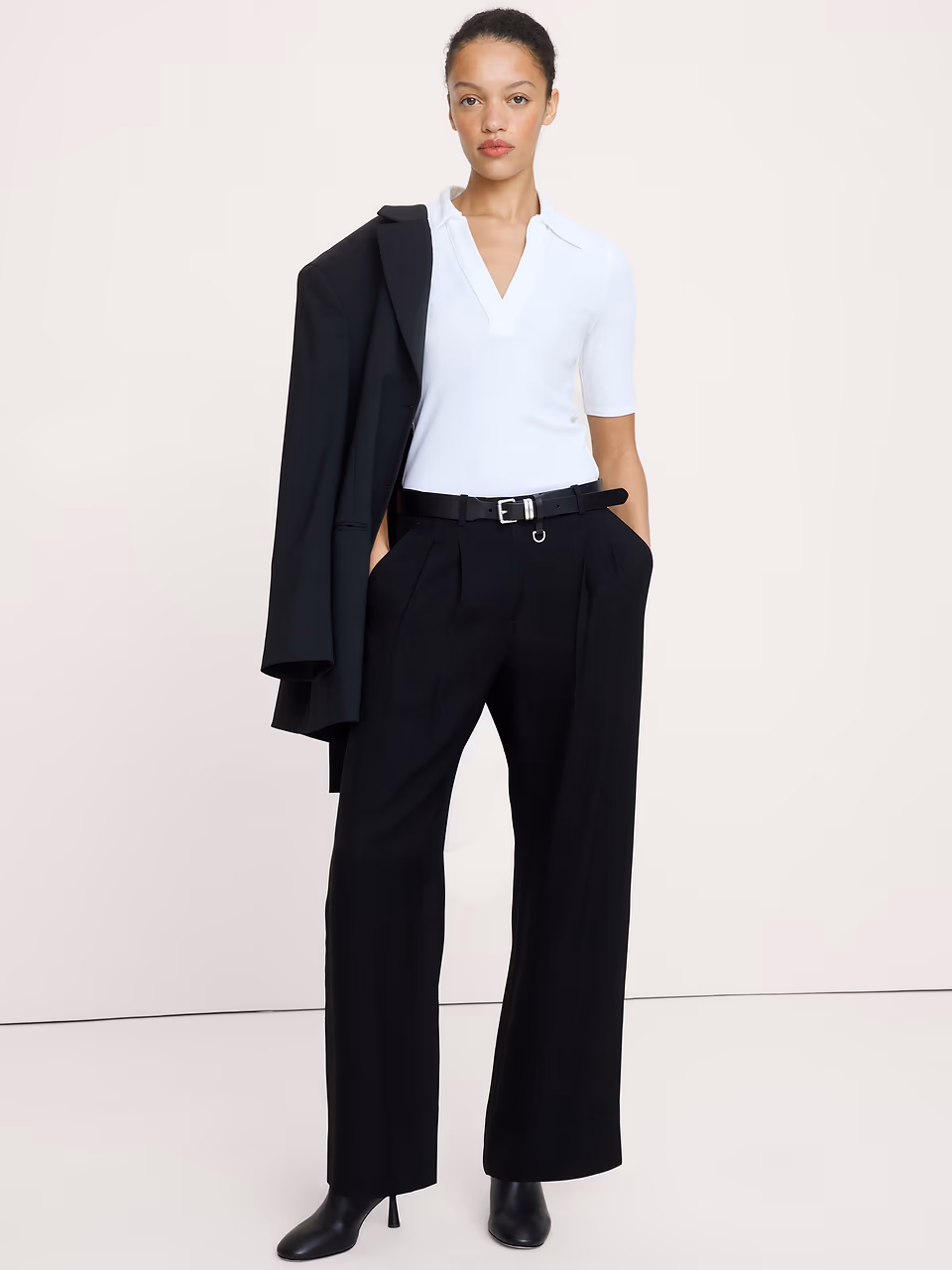 Banana Republic — Ribbed Elbow-Sleeve Polo