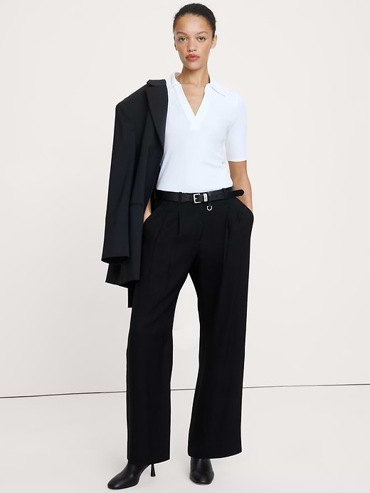Banana Republic — Ribbed Elbow-Sleeve Polo