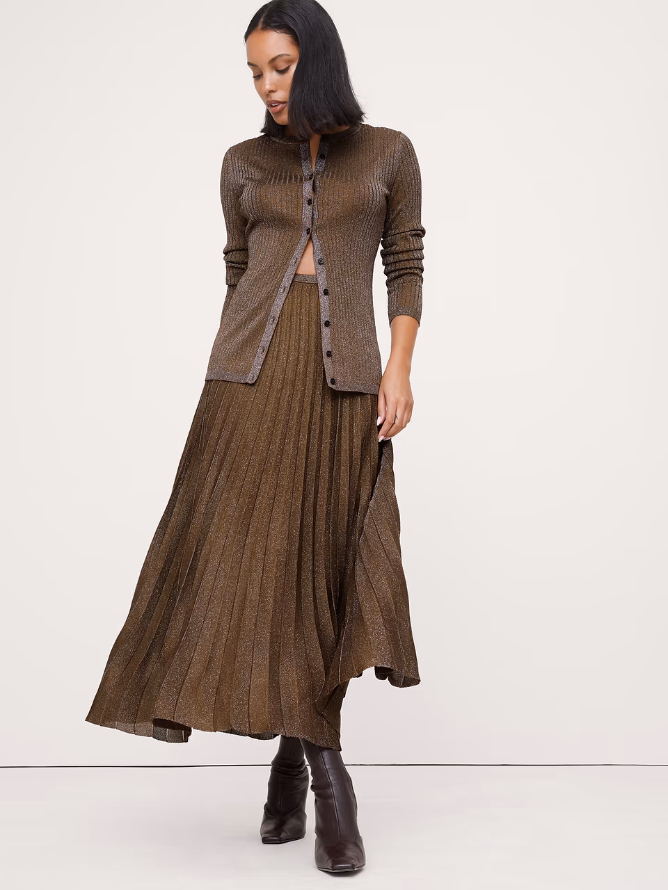 Banana Republic — Pleated Metallic Sweater Skirt