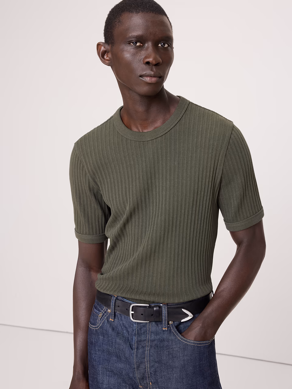 Banana Republic — Ribbed Stretch-Cotton Crew-Neck T-Shirt