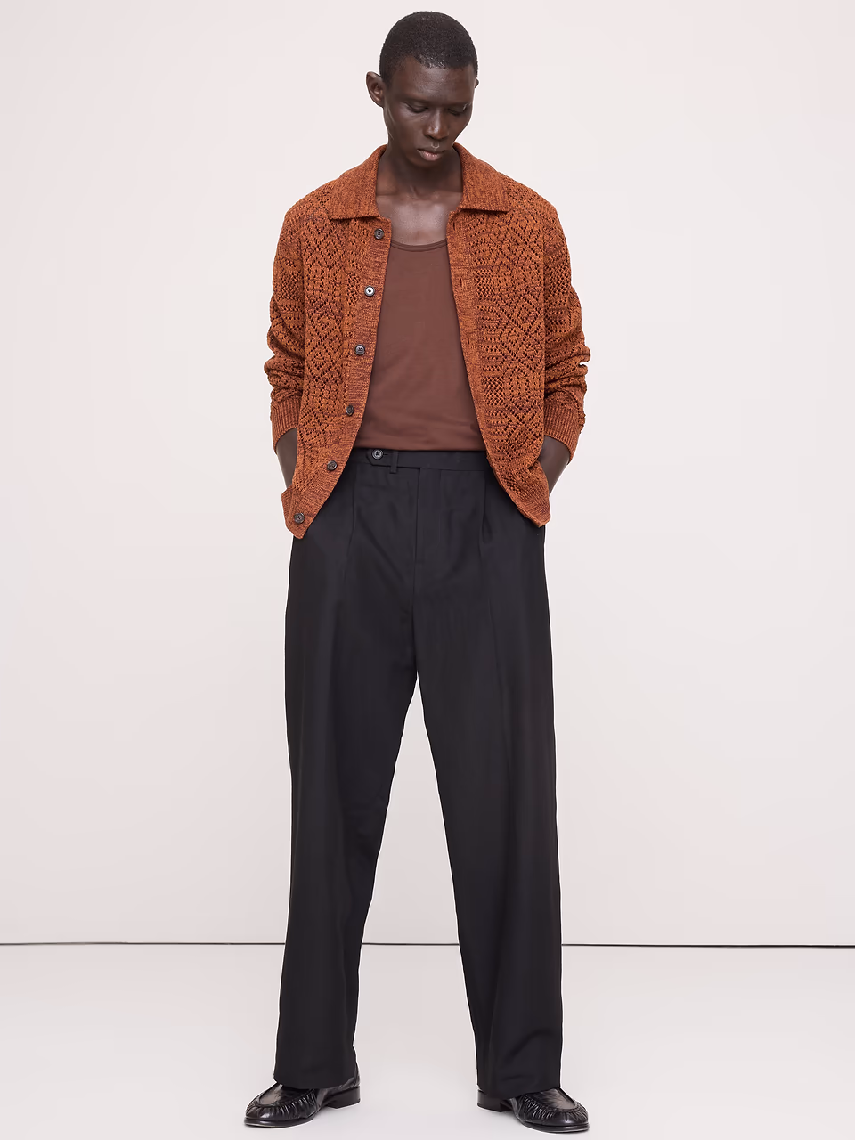 Banana Republic — Linen-Cotton Textured Polo Cardigan