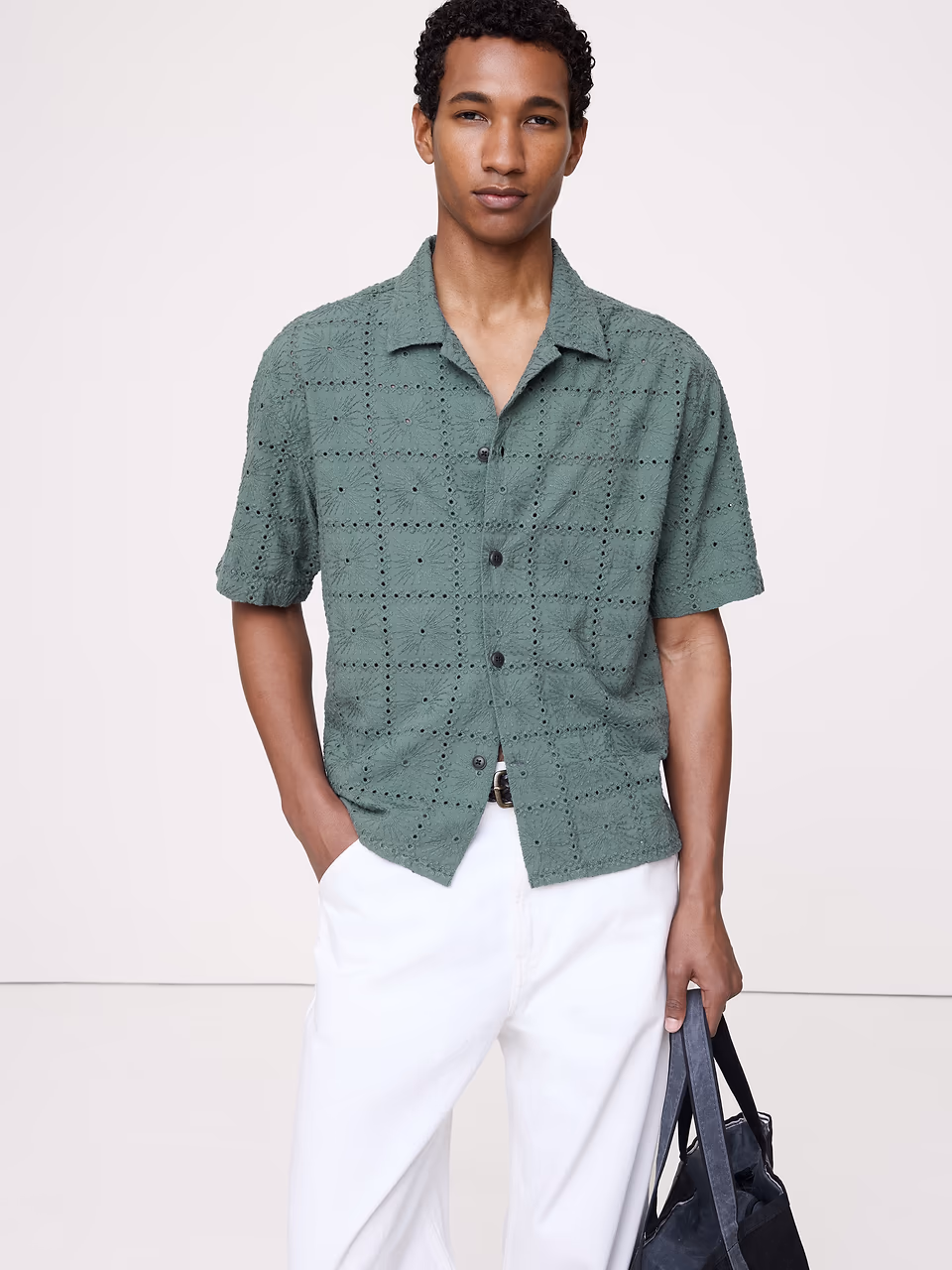 Banana Republic — Relaxed-Fit Embroidered Cotton Eyelet Resort Shirt