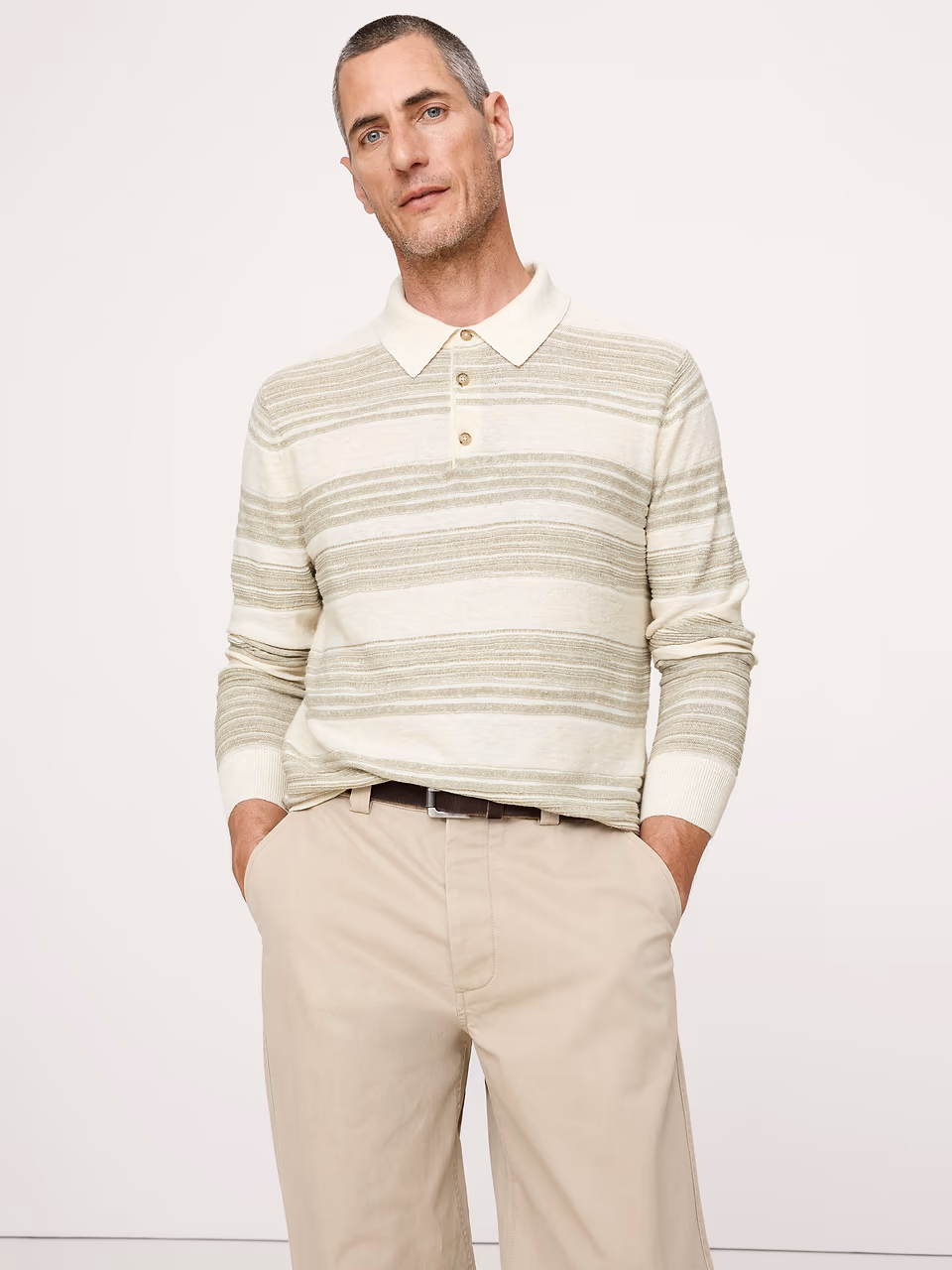 Banana Republic — Stripe Cotton-Linen Sweater Polo
