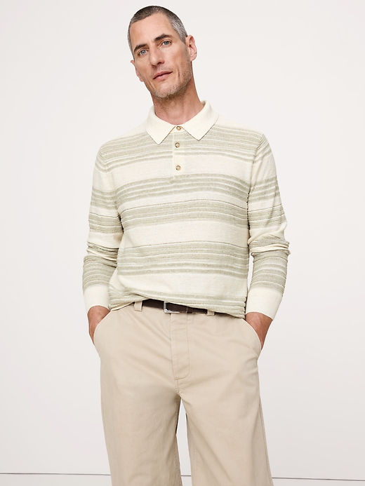 Banana Republic — Stripe Cotton-Linen Sweater Polo