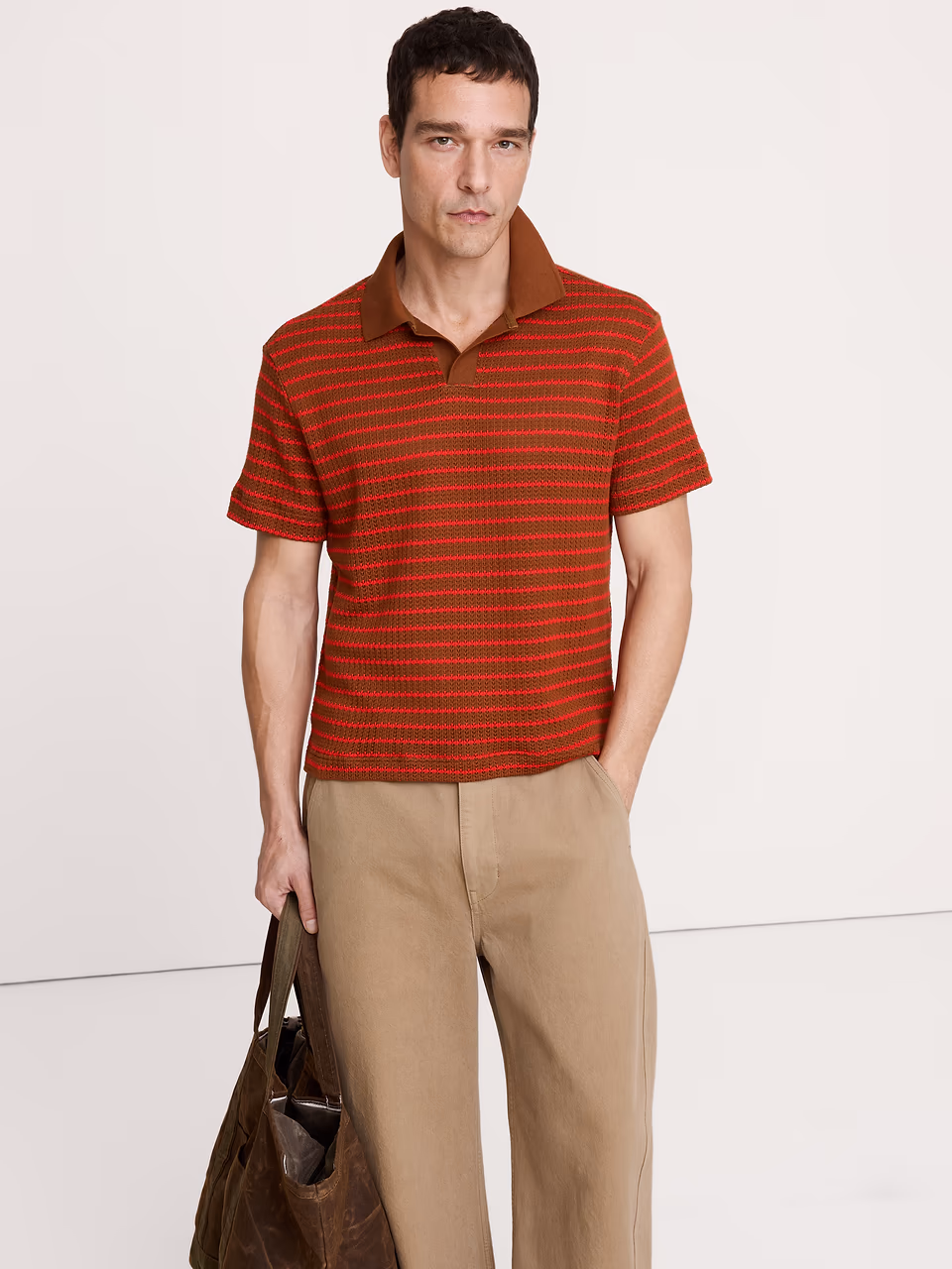 Banana Republic — Stripe Johnny-Collar Polo