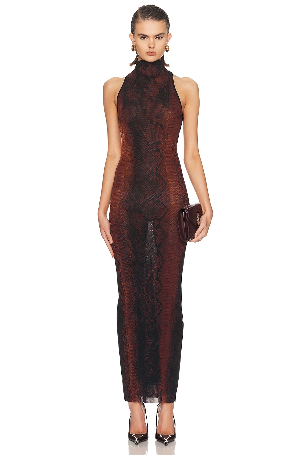 Jean Paul Gaultier — Mesh High Neck Printed Python Long Dress