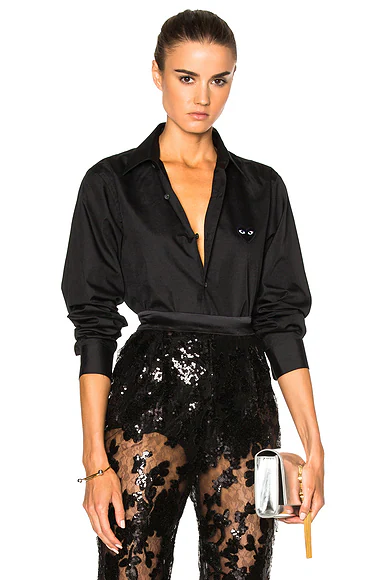 COMME des GARCONS PLAY — Black Emblem Cotton Button Down in Black