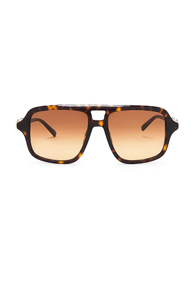 Gucci — Through Horsebit Pilot Sunglasses in Havana & Brown