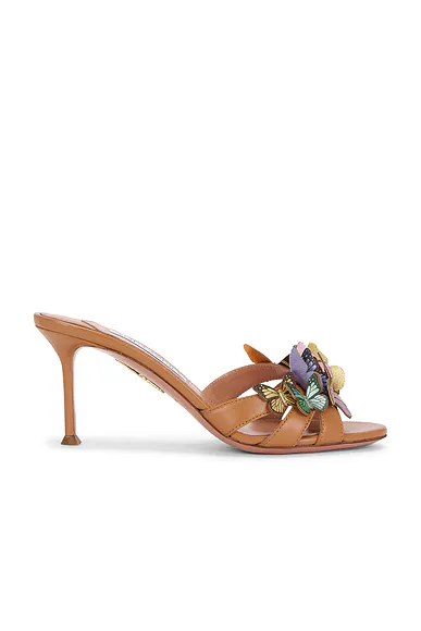 Aquazzura — Papillon Nappa 75 Mule in Light Caramel