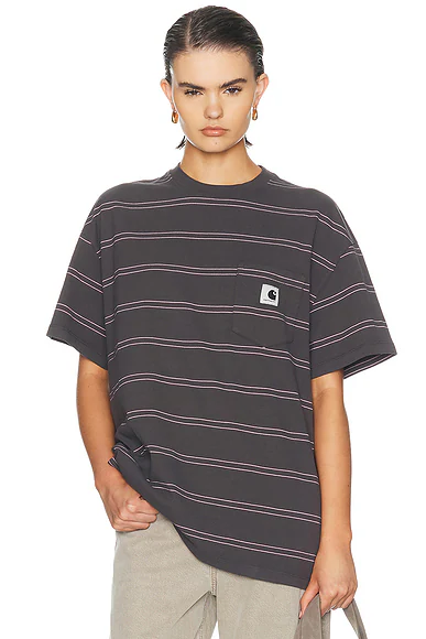 Carhartt WIP — Short Sleeve Bert Pocket T-Shirt in Stripe, Graphite, & Hortensia