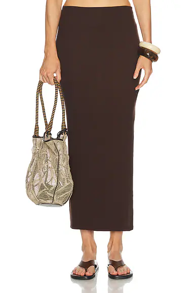 Enza Costa — Silk Rib Essential Skirt in Chocolate