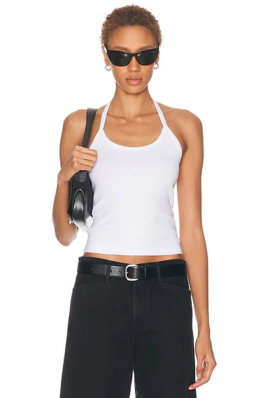 Enza Costa — Cotton Rib Halter Top in White
