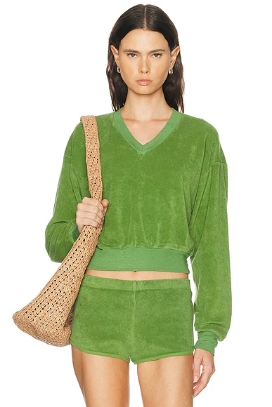 Eterne — Cropped V-Neck Sweatshirt in Fern
