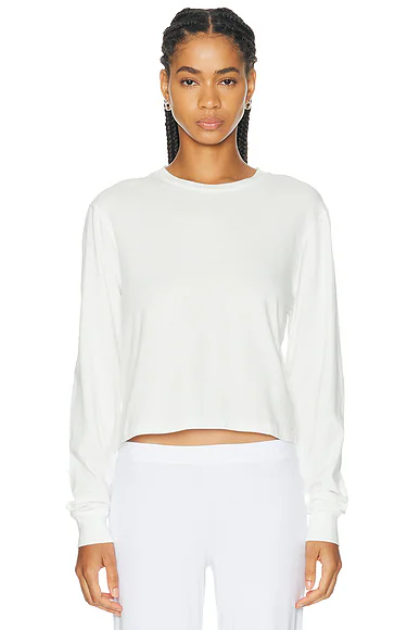 Eterne — Cotton Modal Long Sleeve Boxy Tee in Ivory
