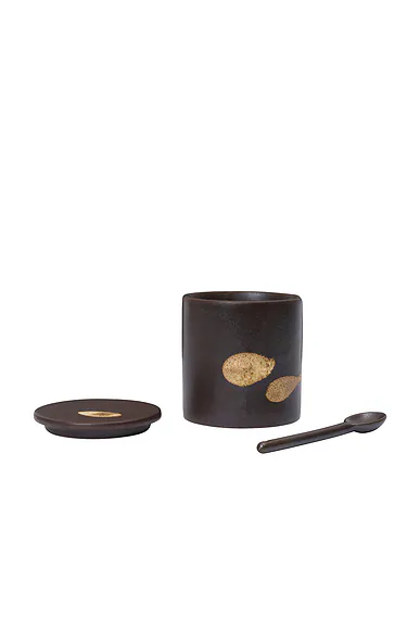 Ferm Living — Koyo Jar With Spoon in Dark Brown & Buff