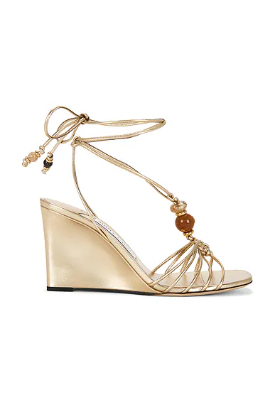 Jimmy Choo — Lova 85 Wedge Sandal in Gold Mix