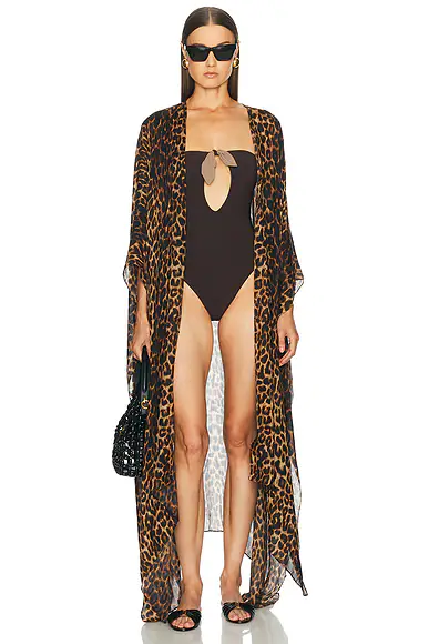 Saint Laurent — Leopard Long Caftan in Beige & Black