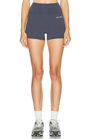 Sporty & Rich — Serif Logo Mini Biker Short in Carbon
