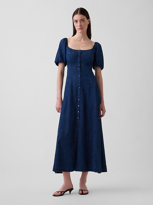 Gap — Denim Puff-Sleeve Button-Front Maxi Dress