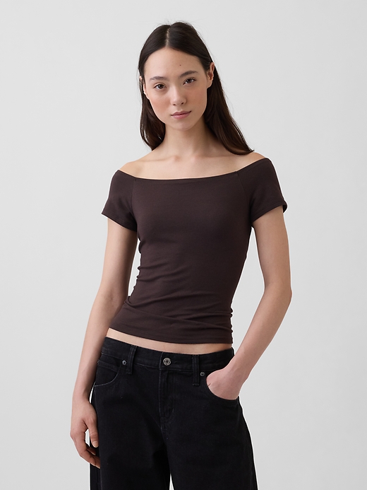 Gap — CloseKnit Jersey Off-Shoulder Crop T-Shirt