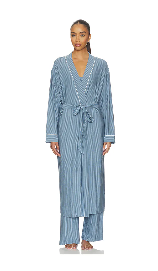 eberjey — ДЛИННЫЙ ХАЛАТ GISELE PRINTED · Duo Stripe Slate Blue Ivory