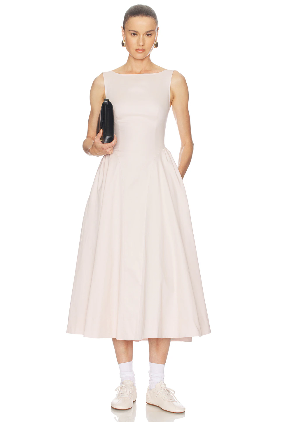Helsa — ПЛАТЬЕ STRETCH COTTON SATEEN MIDI DRESS · Dusty Pink