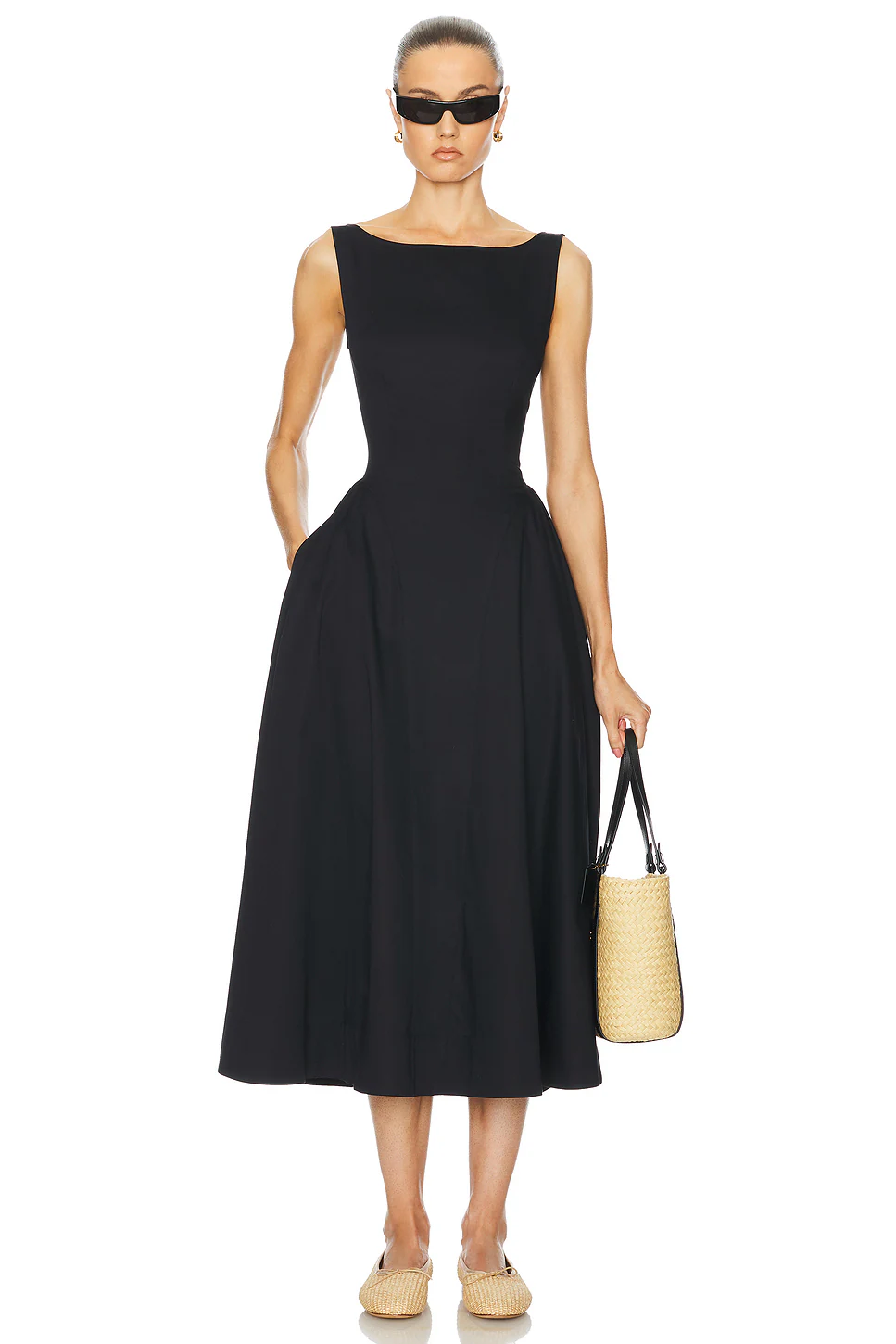 Helsa — ПЛАТЬЕ STRETCH COTTON SATEEN · Black