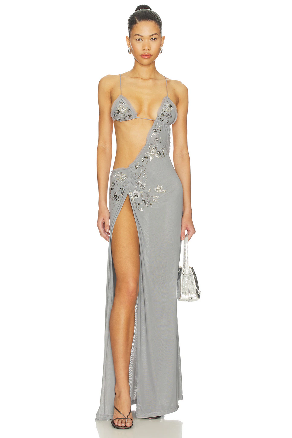 Jaded London — ПЛАТЬЕ BEADED FRAYED MAXI · Grey
